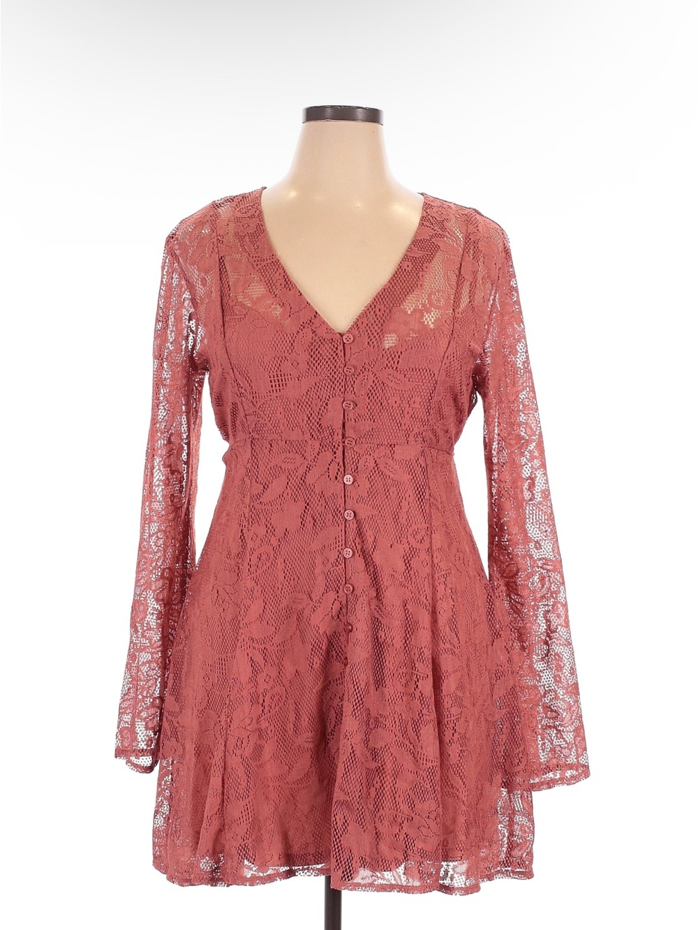 NWT Lace Button-Front V-Neck Dress in Dusty Rose